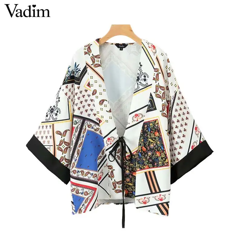 Вадим Женские винтажные v-образным вырезом принт Пейсли пальто-кимоно с рукавом
