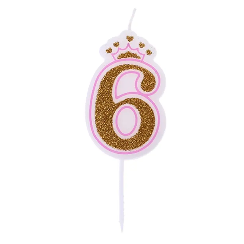 Pink 6 Сверкающие Серебристые короны на день рождения свечи для детей день рождения номер свечи для торта Декор - Цвет: Pink 6
