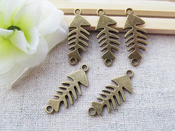 50 штук старинное серебро/старинная бронза Рыбья кость/Рыбьи кости Коннектор Подвеска Шарм/Элемент для браслета Самостоятельного создания аксессуара.