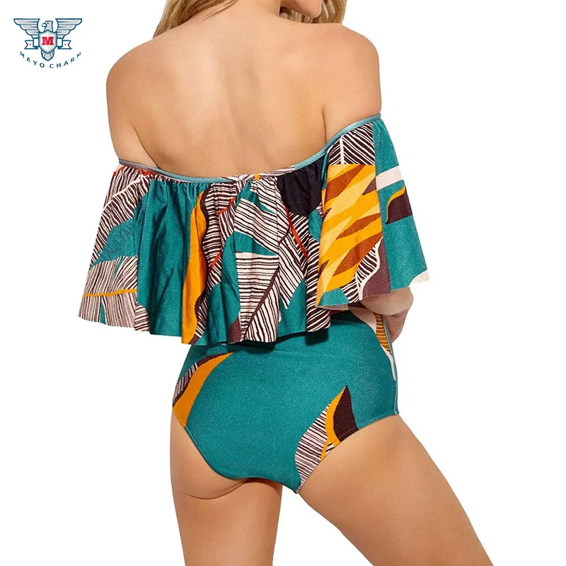 Женский купальник из двух частей бикини с высокой талией и принтом женский