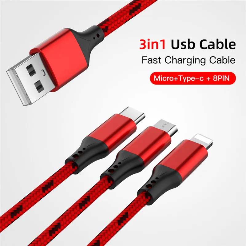 3 в 1 зарядный кабель для iPhone X Max XR 8 7 6 6s Plus 3A Micro usb type C для samsung S9 S8 huawei Xiaomi 3 в 1 Кабели для зарядки