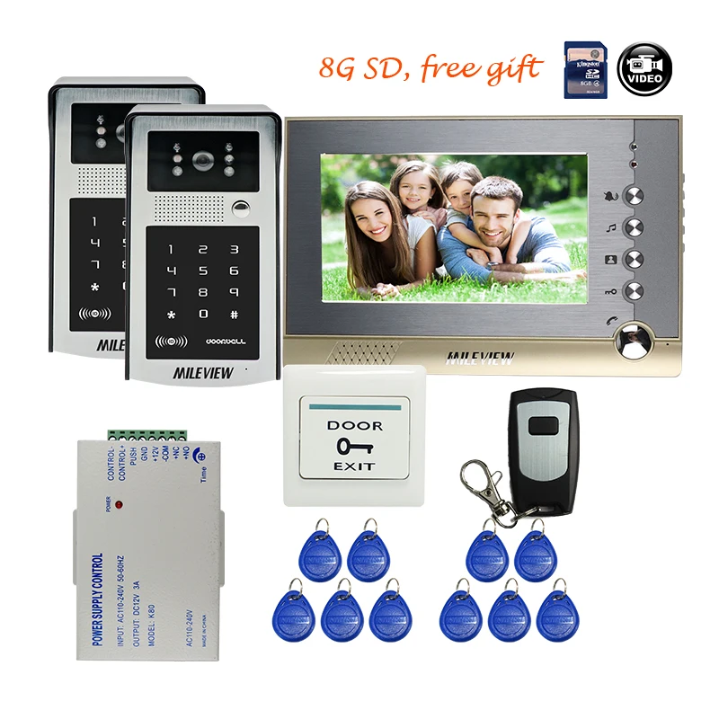 Бесплатная доставка 7 &quotзапись монитор видео телефон домофон система + 2