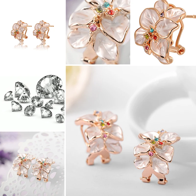 GS High Quality Earring Clip Flower on Earrings Rose Gold Color Without Piercing for Girls Party Needn't Ear Hole Y3 | Украшения и