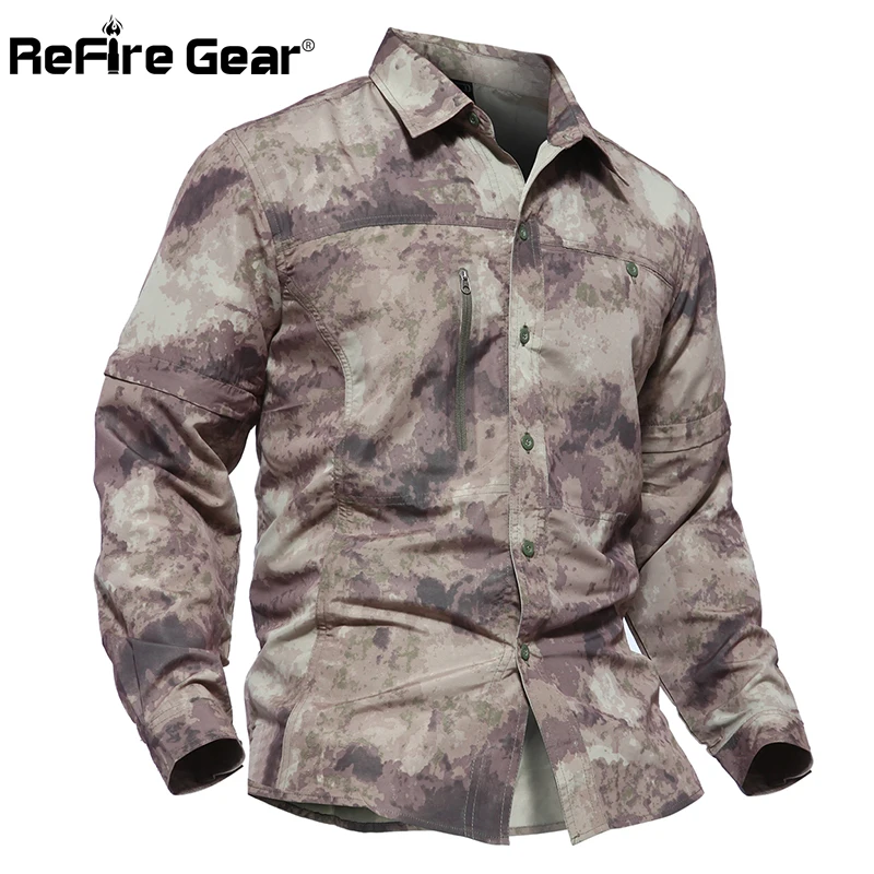 ReFire Gear Съемная Военная камуфляжная рубашка для мужчин на весну и лето со съемным