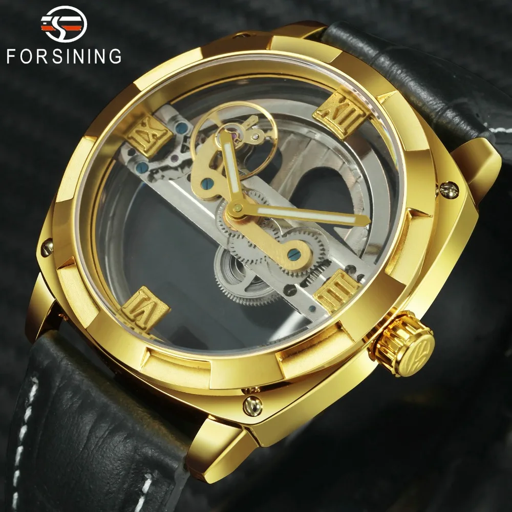 FORSINING Лидирующий бренд роскошные золотые мост Авто механические часы для мужчин