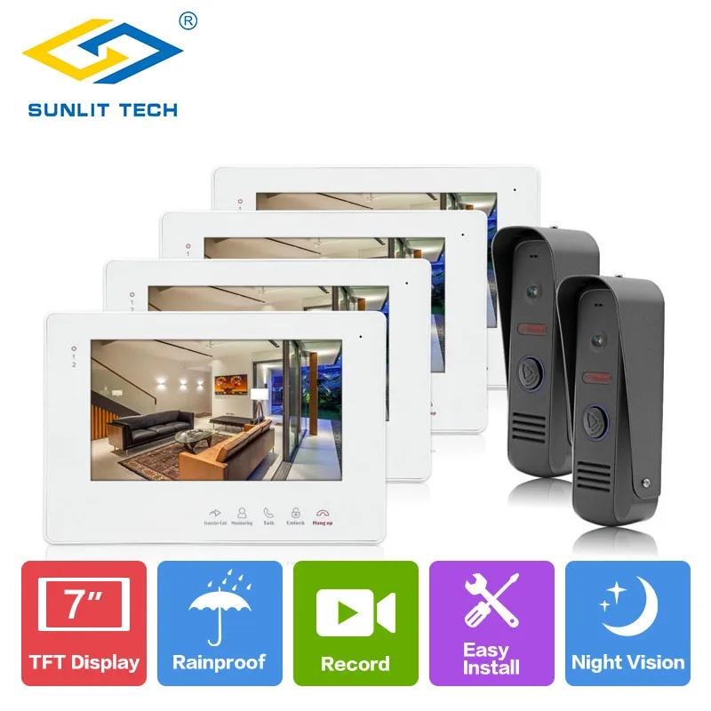 7-дюймовый ЖК-экран 4 монитора 2 камеры видеодомофон камера монитор наружная