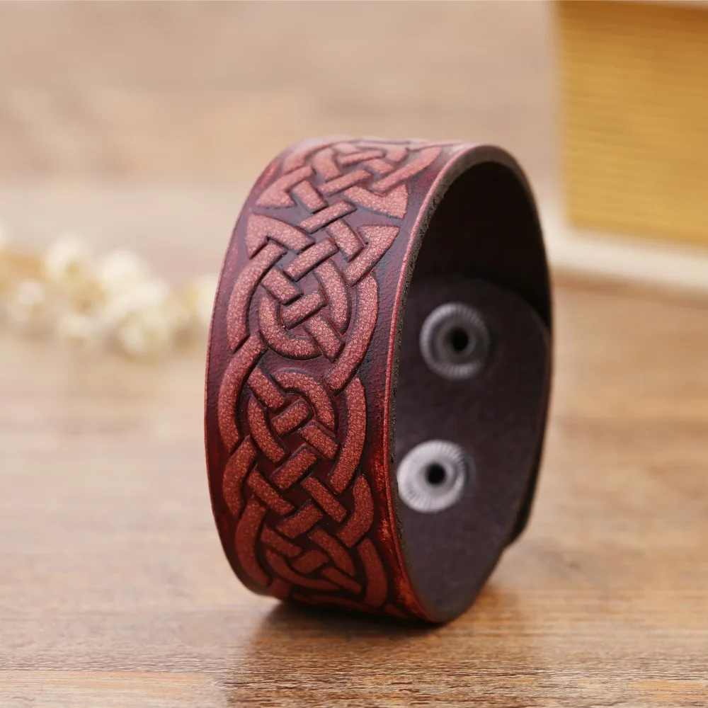 Teamer New Arrival Mens Religious Irish Knot Work Genuine Leather Bangles Cuff Bracelets Viking Tunes Talisman for Man | Украшения и