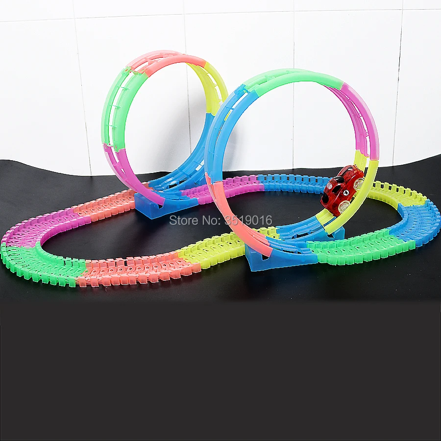 Светится в темноте DIY Rail Magical Tracks 360 stunt Loop Гибкая сборка светящаяся дорожка Гоночная машина с светодиодный светильник