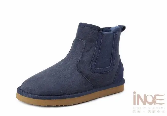 Navy blue INOE ботинки Женская модная обувь натуральная овечья кожа короткие замшевые теплые зимние сапоги c подкладкой из натурального меха Зимние ботильоны натуральная кожа натуральный мех полусапоги из овчины без каблука - Цвет: Navy blue