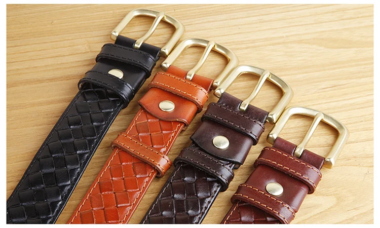 High Quality Top Layer Cow Leather Belt Handmade Men's Belt Cowskin Business Style Woven Pattern Casual Belts for Male