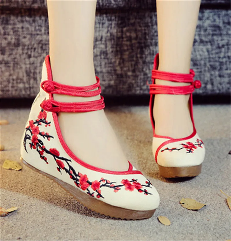Туфли на плоской подошве; женские лоферы; Zapatos De Mujer; Туфли-оксфорды в стиле Лолиты; парусиновые женские эспадрильи в стиле Харадзюку; модная вышитая обувь для женщин - Цвет: 5cm meihua red