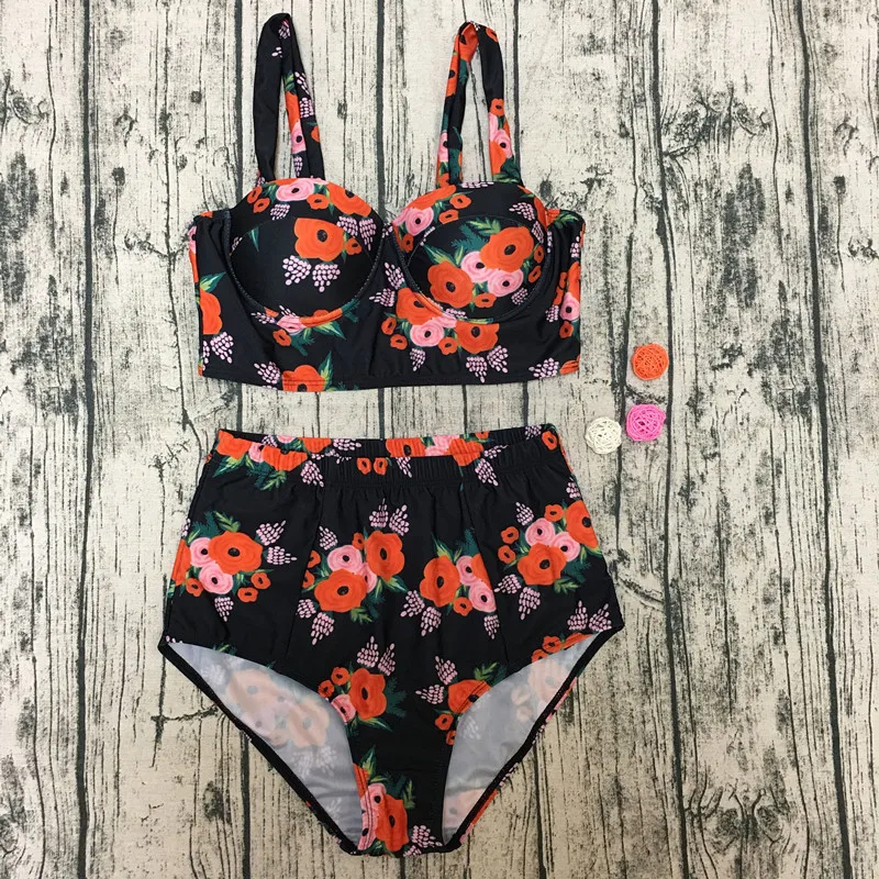 KatePoppy Sport Badpak бикини с высокой талией винтажный цветочный купальный костюм Мягкий