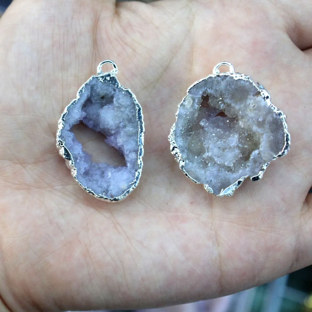 Натуральный маленький белый кулон Geode уникальная форма KC золотистый Серебристый покрытый камень кулон DIY Fit Изготовление ювелирных ожерелий