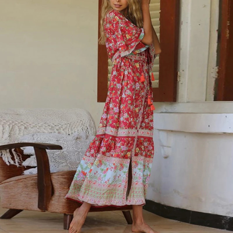 Женское летнее пляжное платье с рукавом 3/4 модный свободный купальник цветочным