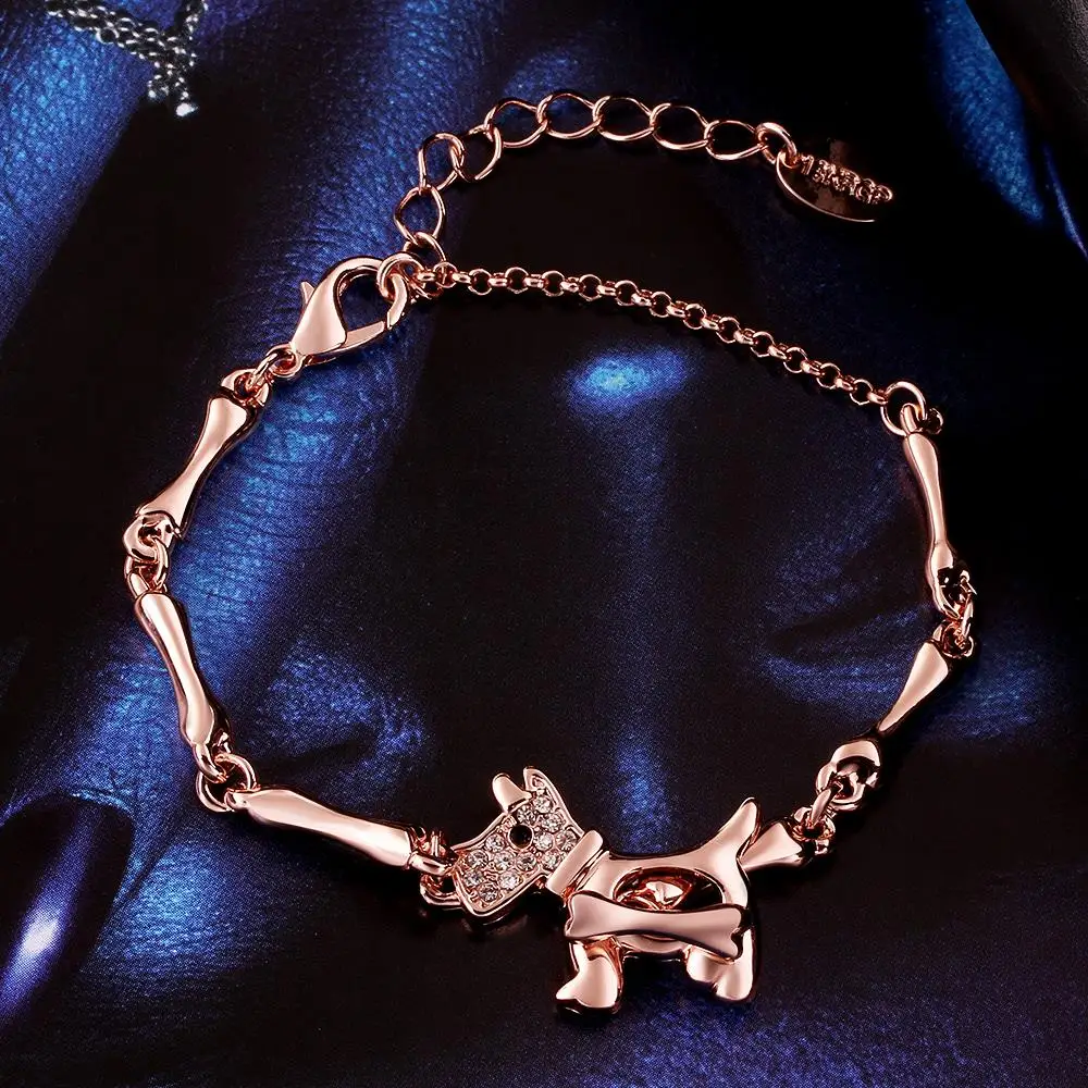 EPICFEAT 2017 Beagle Dog and bones Pendants Bracelets Animal Crystal Rose gold Cute Wrist Chain Women Fashion Jewelry PB072 |