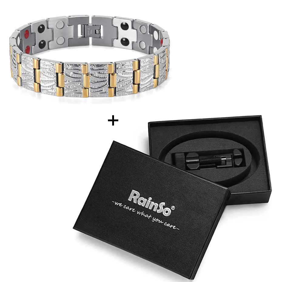 SG BOX Ювелирные изделия Rainso подарок на день рождения для мужчин пара золотое покрытие оздоровительный Германий сталь био магнитный браслет из нержавеющей стали OSB-065 - Окраска металла: SG BOX