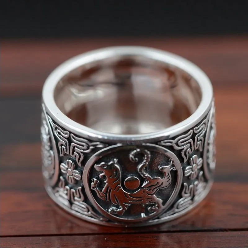 BALMORA, Настоящее серебро 999 пробы, винтажные кольца с изображением дракона Тигра для мужчин и женщин, крутые панк Модные ювелирные изделия, ширина см