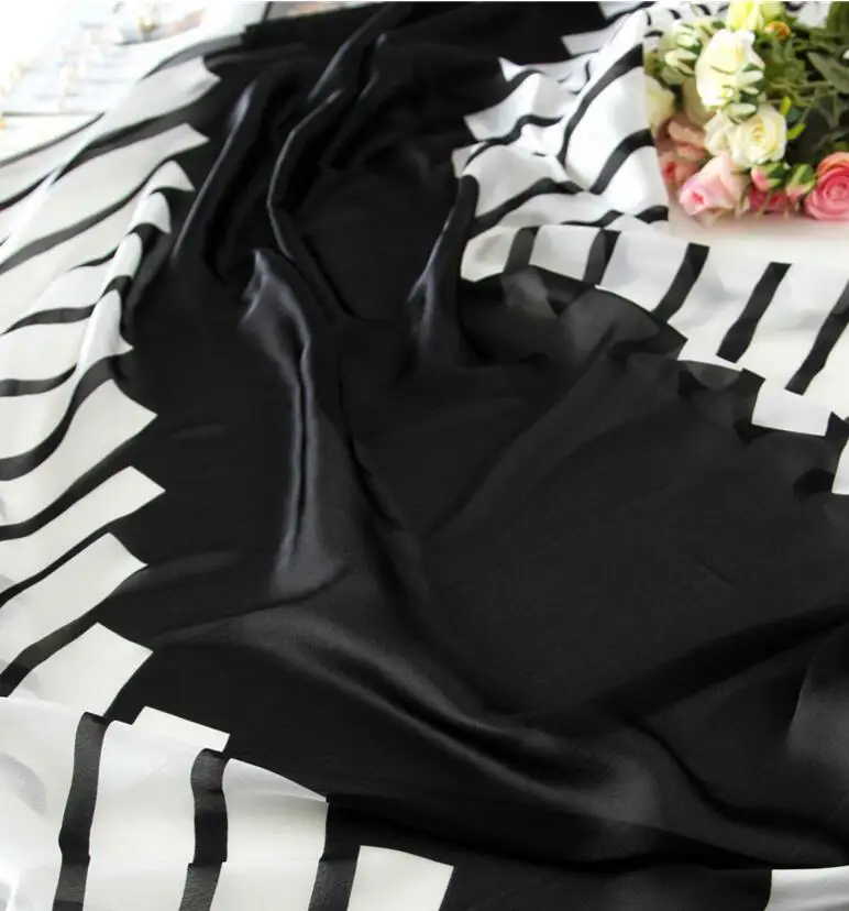 Женский шелковый шарф Длинная элегантная шаль мягкие шарфы в черно белую полоску