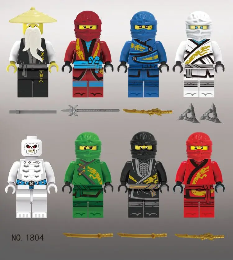 8 шт. Ninjagoes строительные блоки Джей Зейн ня Ллойд Nuckal Chokun Скелет ниндзя с оружием кирпичные игрушки для детей - Цвет: 1804