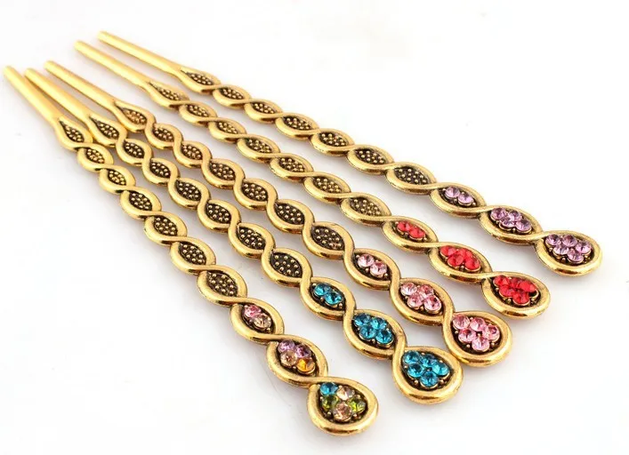 (Min.Order $10) Vintage Classic Hairpins Top Quality Alloy both Side Rhinestones Hair pins Fshion ladies hair ornaments | Украшения и