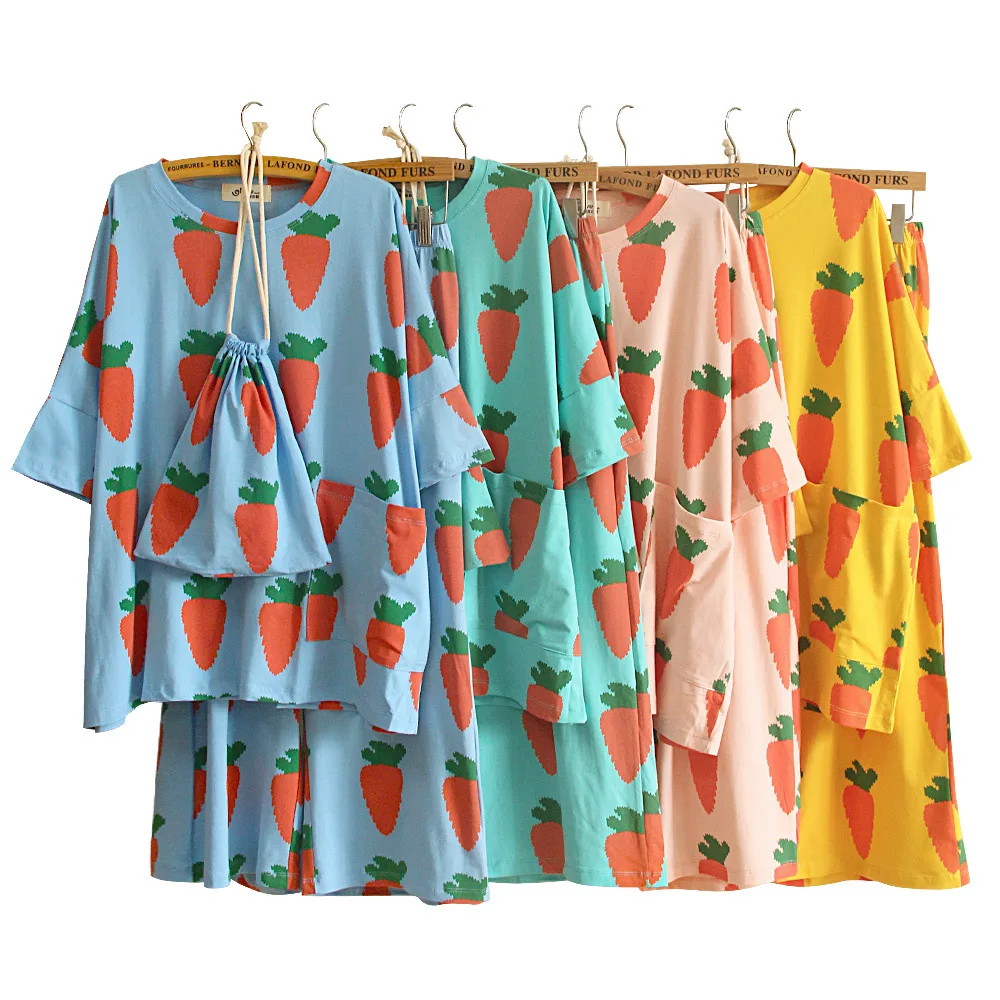 Пижамы для женщин редиска 2 шт принт хлопок пижамы набор плюс размер короткий