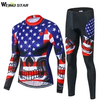 weimostar usa skull mens cycling clothing bike bicycle long sleeve jersey and tights pants set jacket 3d gel pad tight trouser