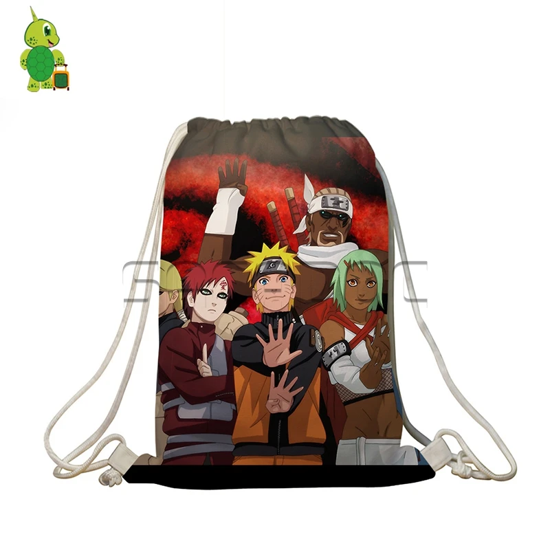 Рюкзак на шнурке для мужчин и женщин дорожный ранец аниме Naturo с принтом Наруто
