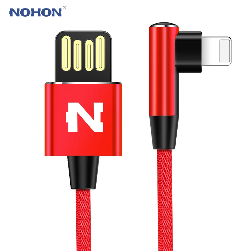 NOHON 90 градусов кабель для Apple iPhone X 8 7 6 6 S плюс iOS 8 9 10 11 быстро зарядки Reversible USB Зарядное устройство данных L изгиб кабели - Цвет: Red