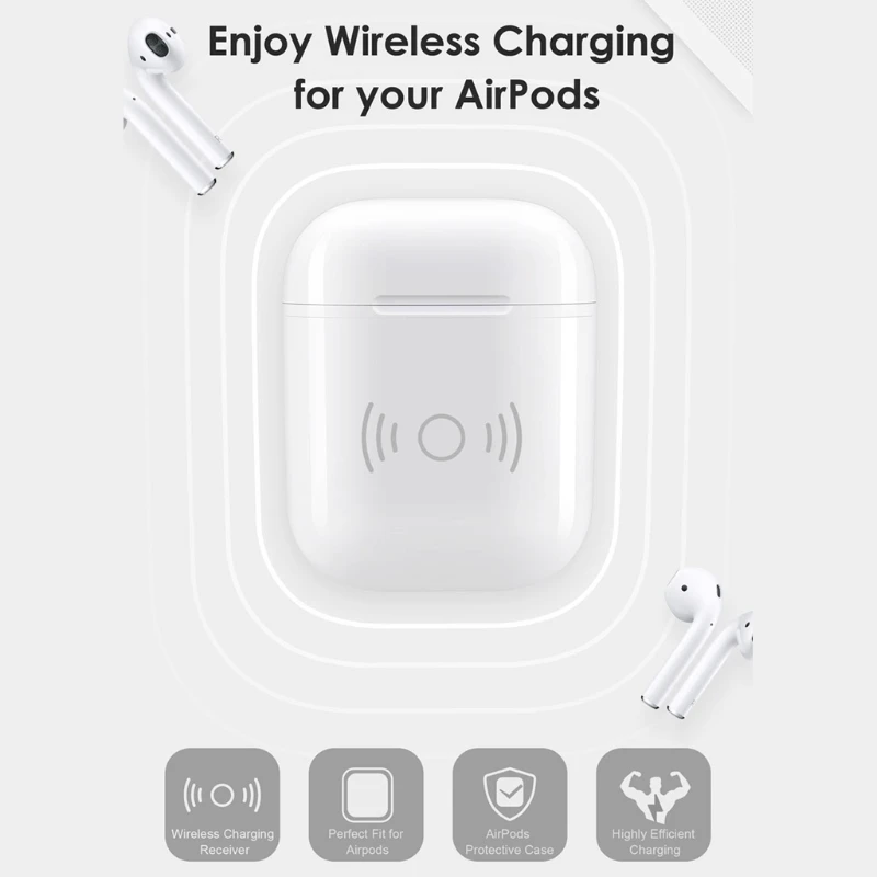 

Чехол-ресивер для беспроводного зарядного устройства Apple Airpods стандарта QI, Совместим с любым беспроводным зарядным устройством