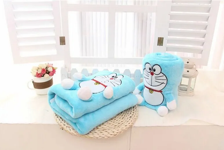 Плюшевые рулон одеяло 1 шт. 95 см мультфильм сладкий поцелуй Doraemon мягкие фланелевые офисные теплое плюшевое полотенце творческий подарок для маленьких детей