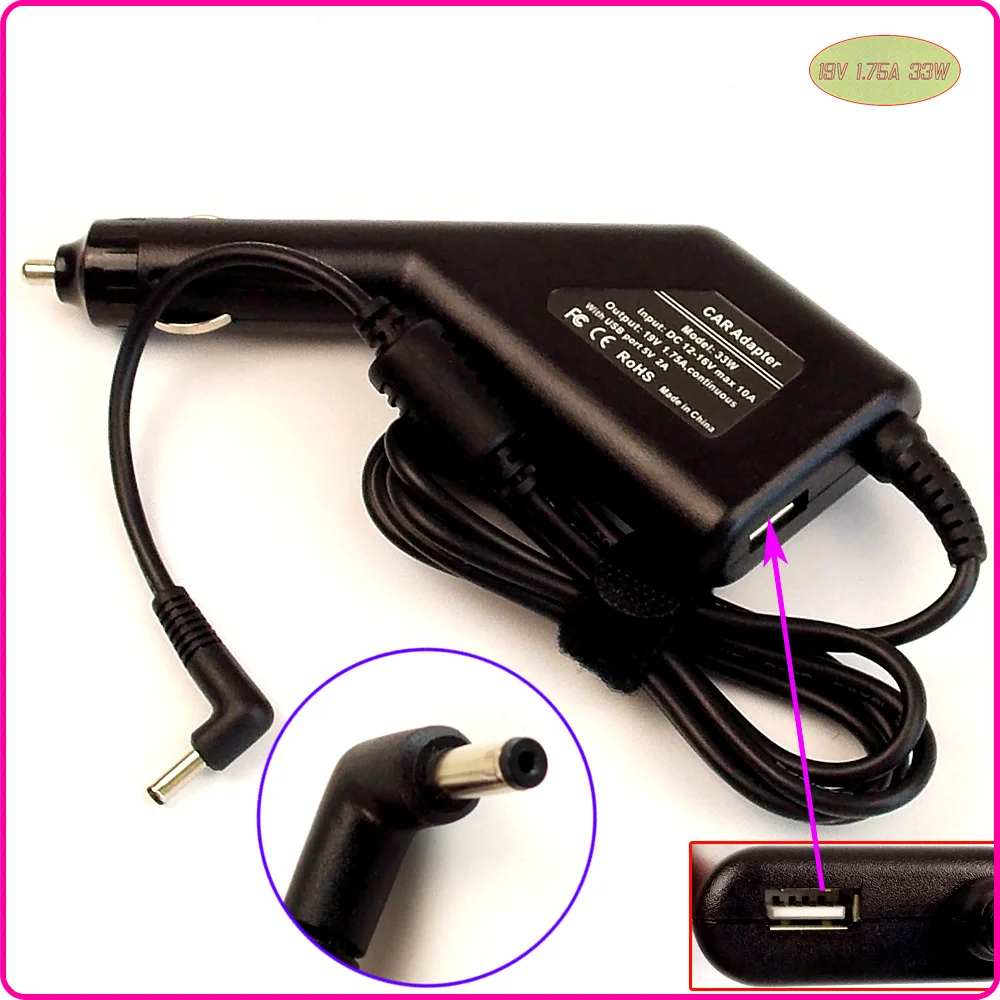 19V 1.75A DC Laptop Car Charger with USB Port for ASUS VivoBook X202E X202E-DH31T X202E-CT006H X202E-DB21T | Компьютеры и офис