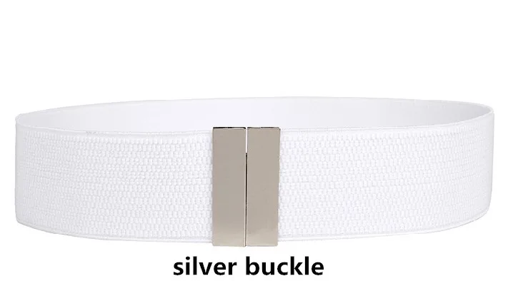 silver white Дизайн пояса эластичные пояса для женщин черный красный широкий пояс-ремень платье украшение пальто Золотая Пряжка Прямоугольник Серебряный - Цвет: silver white