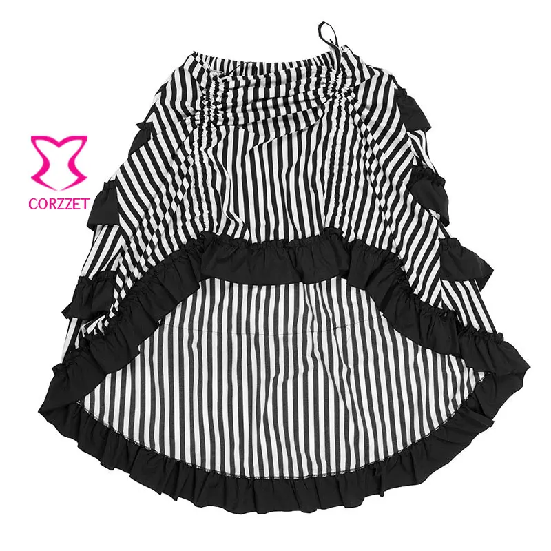 Винтажная черная и белая Полосатая юбка с оборками спереди короткая сзади