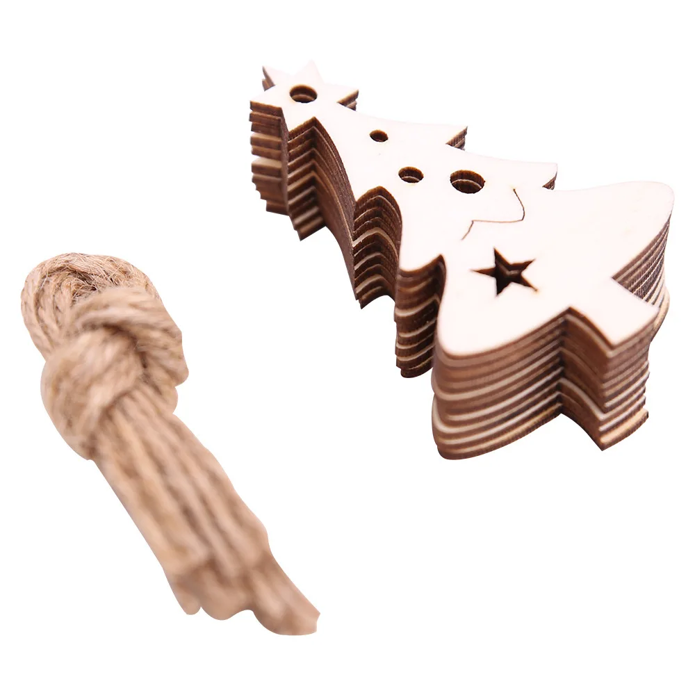 10Pcs/lot Christmas Tree Hanging Ornaments Wooden Snowflake Santa Claus Bells Party Decorations | Дом и сад