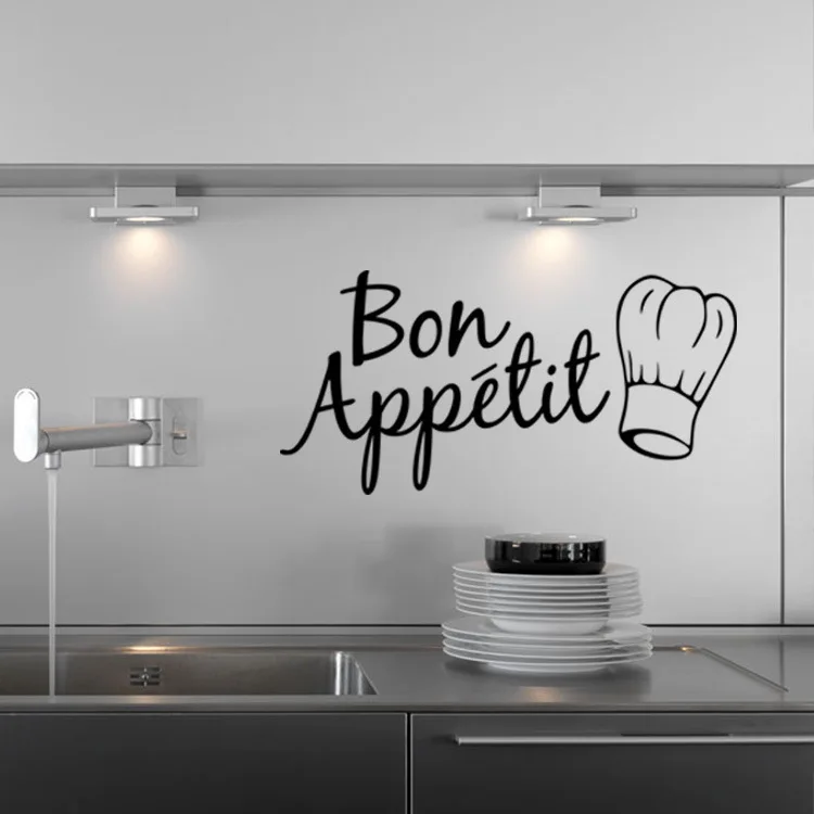 Кухня украшения Bon Appetit Еда с шляпа стены виниловые наклейки DIY Adesivo де Паредес