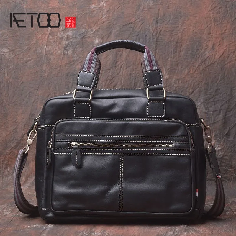 AETOO Original design of the first layer of leather soft leather men bag shoulder Messenger business English cross section porta