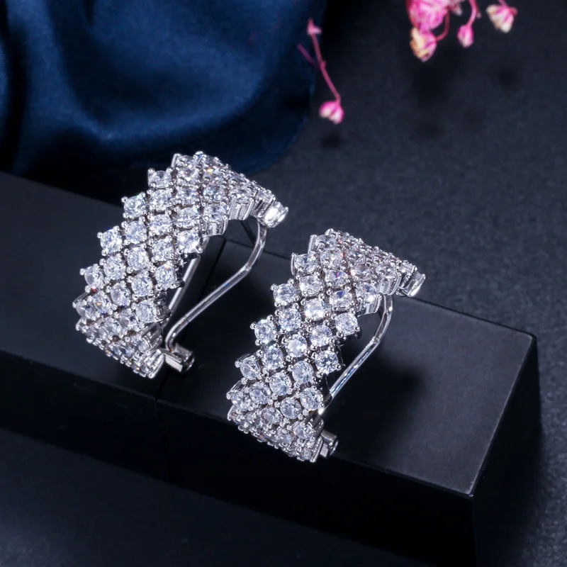 Женские серьги клипсы с фианитом розовое золото 585 пробы|brand stud earrings|fashion earringsstud