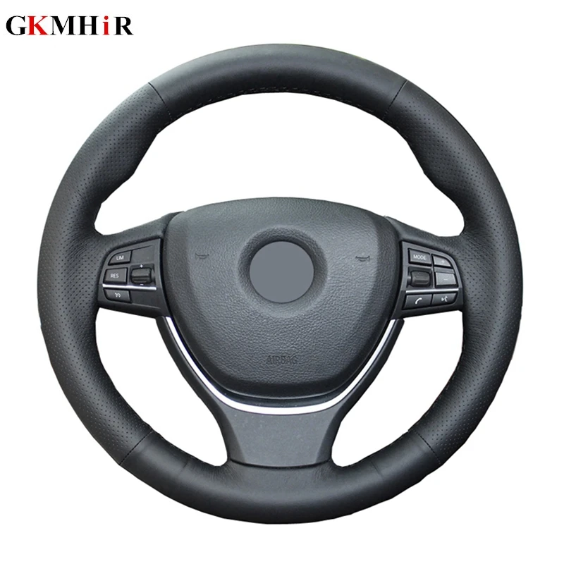 GKMHiR DIY Black Artificial Leather Hand-Stitched Car Steering Wheel Cover for BMW 520i 528i 2013 2014 730Li 740Li 750Li F10