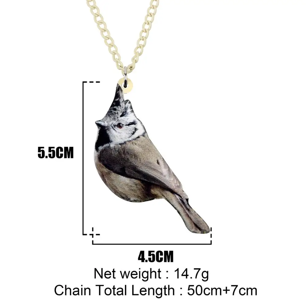 WEVENI Acrylic Novelty Brown Crested Tit Bird Necklace Pendant Chain Collar Fashion Jewelry For Women Girls Kids Birthday Gift | Украшения