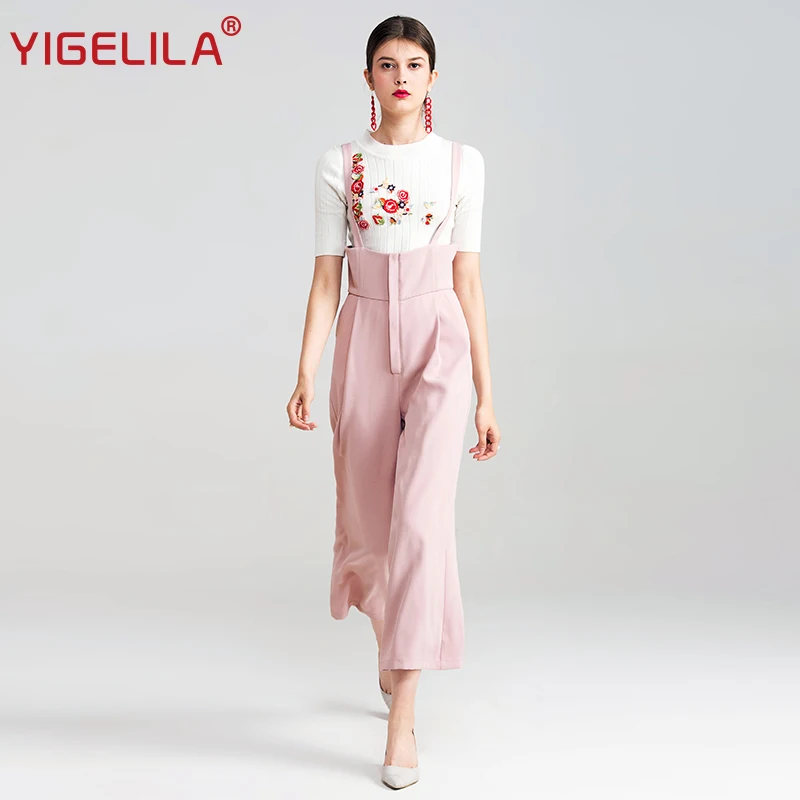 Женский прямой комбинезон YIGELILA розовый повседневный на бретельках с открытой