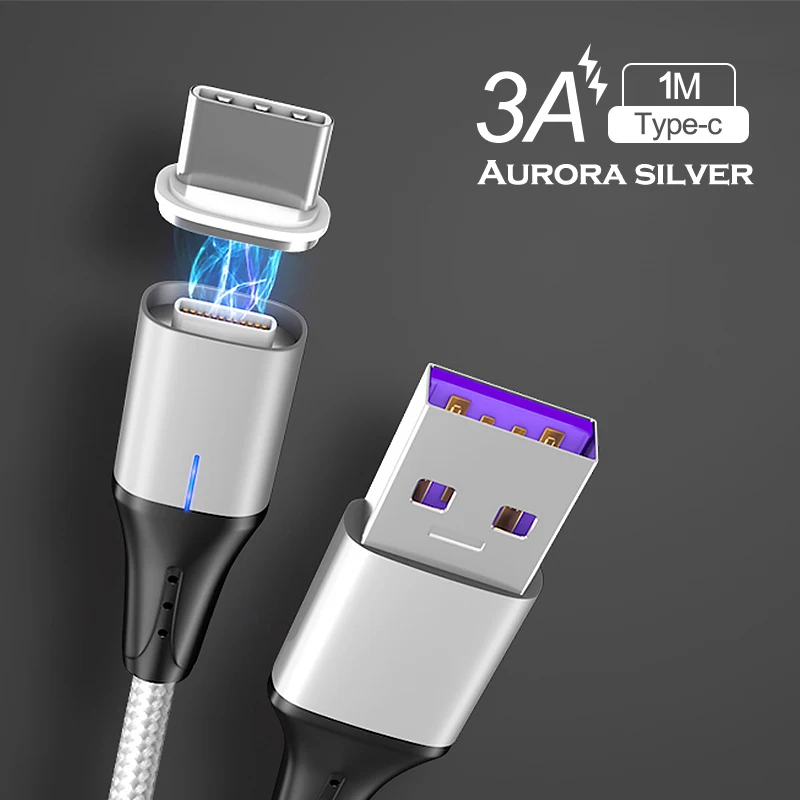 3A Silver For Type C QC 3,0 Магнитный USB кабель 3A Магнитный зарядный кабель передачи данных для быстрой зарядки type C Micro USB C кабель для iPhone samsung Xiaomi huawei - Цвет: 3A Silver For Type C