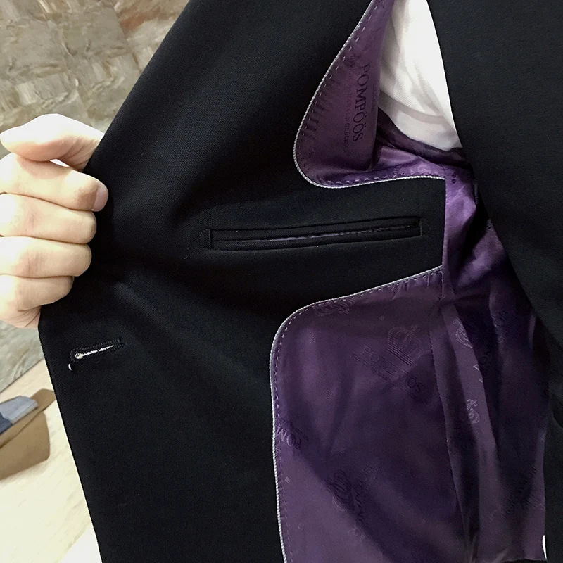 

( Jacket + Vest + Pants ) Fashion Solid Color Double Row Button Casual Business Mens Suit 3pcs set Groom Wedding Wedding Dress