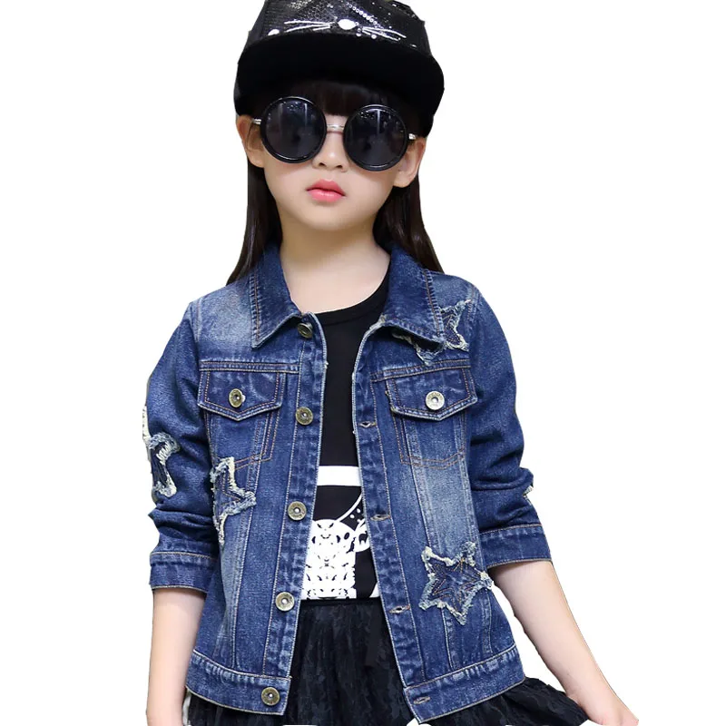 Джинсовая куртка для девочек коллекция года, весенне-осенние детские костюмы синяя джинсовая куртка пальто для детей уличная одежда для детей 8 лет