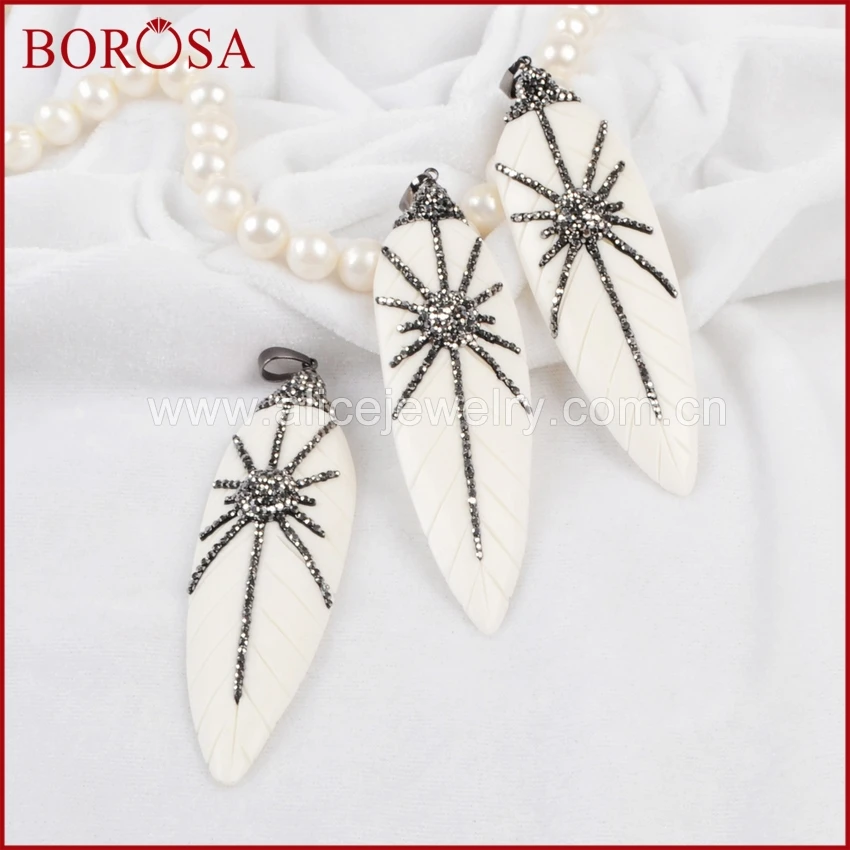 BOROSA элегантный натуральный белый Ox кость резной лист кулон из бисера проложенный