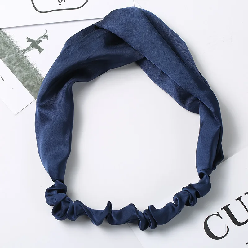 Модные женские повязки высокого качества из шелкового материала, однотонные атласные повязки на голову, винтажные повязки на голову с крестиком, простые тканевые эластичные повязки на голову