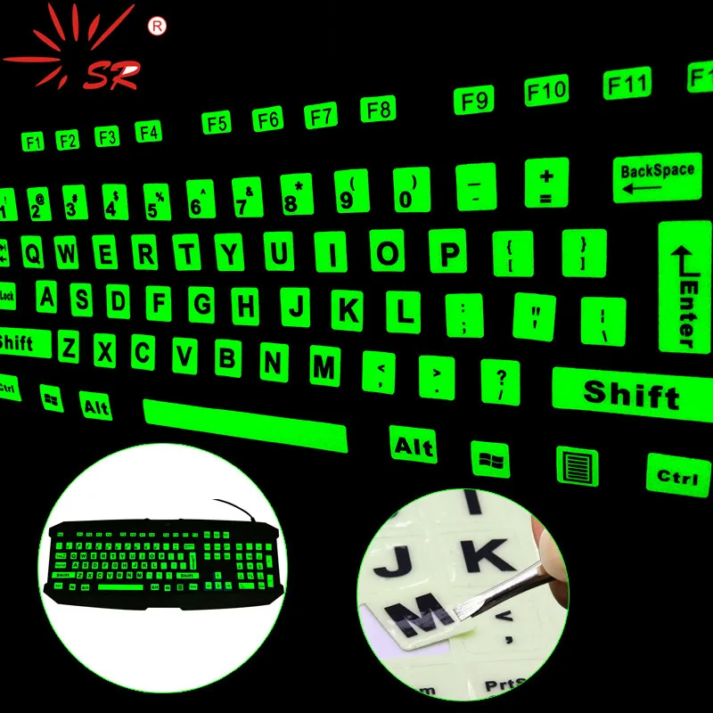 

SR Luminous 4 Fonts English 107 68 47 Keys Keyboard Cover Sticker Skins Film Glow in Dark Capital Letters Laptop Accessories