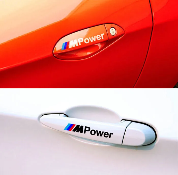 4pcs/lot M Power Decal Door Handle Car Sticker Decoration For BMW Accessories M3 m5 X1 X3 X5 X6 E36 E39 E46 E30 E60 E92 F30 |