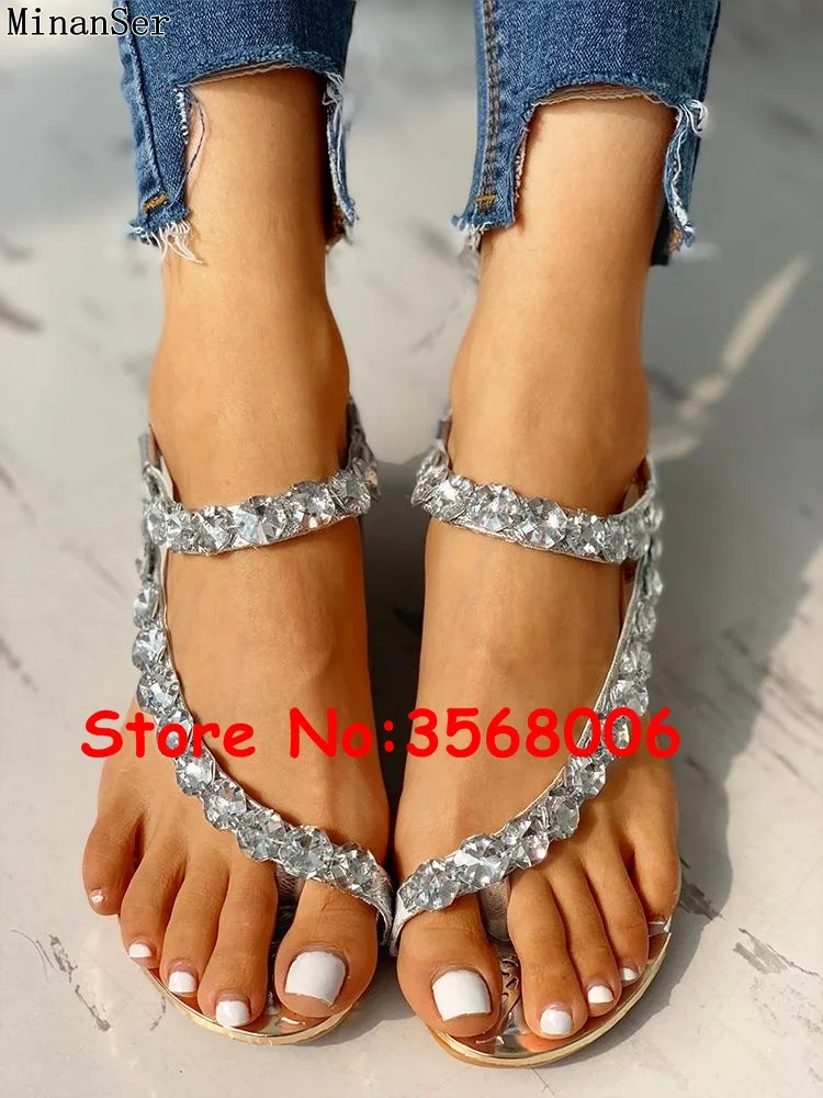 Gold Silver Slingback Thong Sandals S-shaped Crystal Classic Women Wedge Casual Outdoor Slip-on Lady Summer Shoes Woman | Обувь