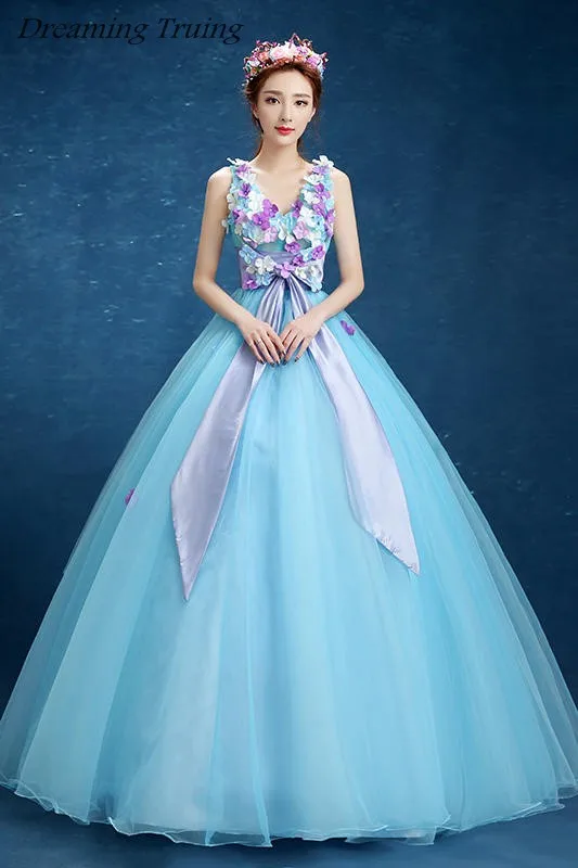 Блестящее бальное платье светло голубого цвета Quinceanera Vestidos 15 Anos 2019 с открытыми