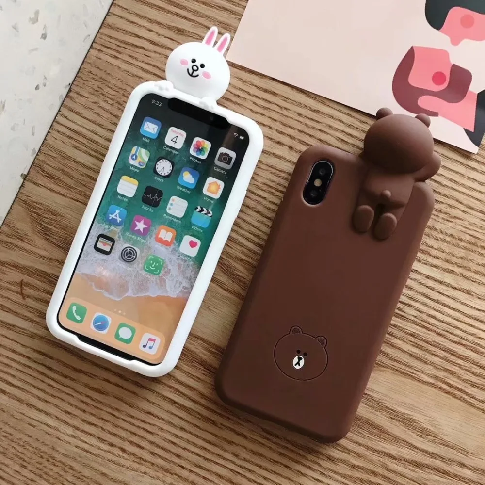 3D мультфильм коричневый Медведь Кролик курица чехол для телефона для iPhone X XS XSMax XR силиконовый мягкий чехол s для iPhone 6 6S 7 8 Plus задняя крышка